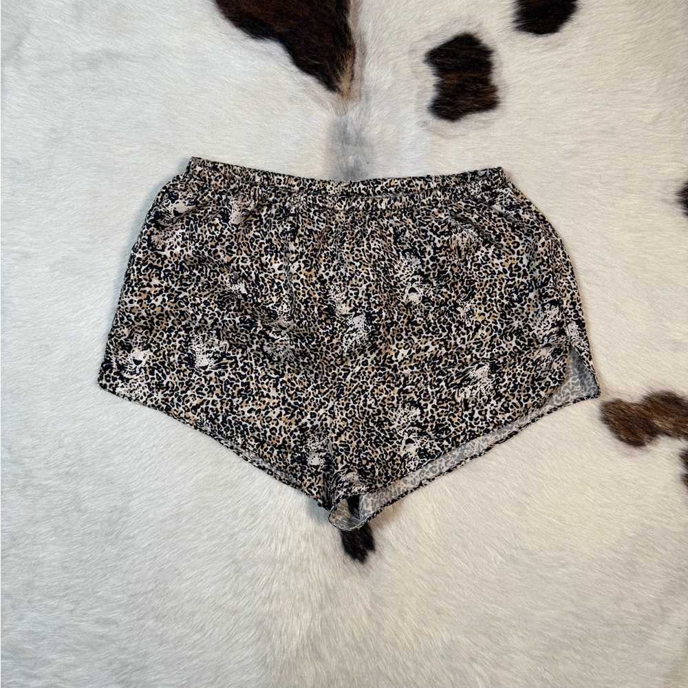 Vintage 100% Silk Leopard Print Shorts Y2K Micro Shorts Animal Print Lounge